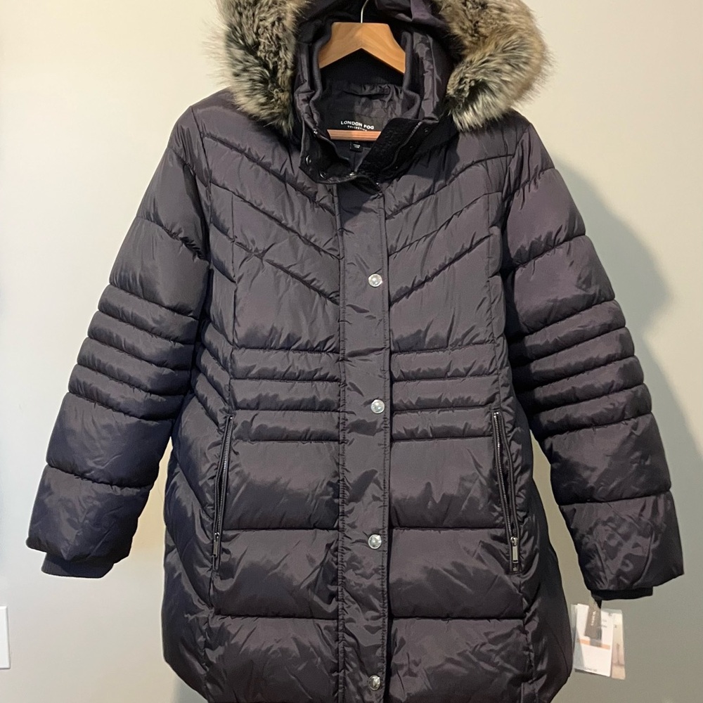 Women's London Fog Hooder Puffer Jacket with Faux Fur